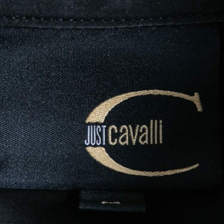 Pre Owned Just Cavalli Black Cotton Logo Crest Embroidered Shirt M