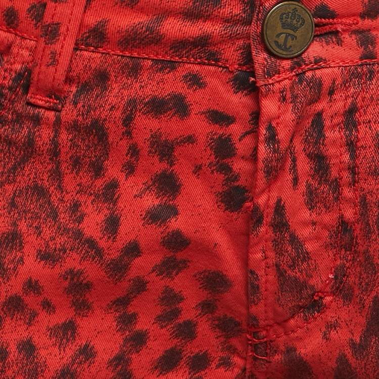 Pre Owned Just Cavalli Red Animal Print Denim Jeans M Waist 28"