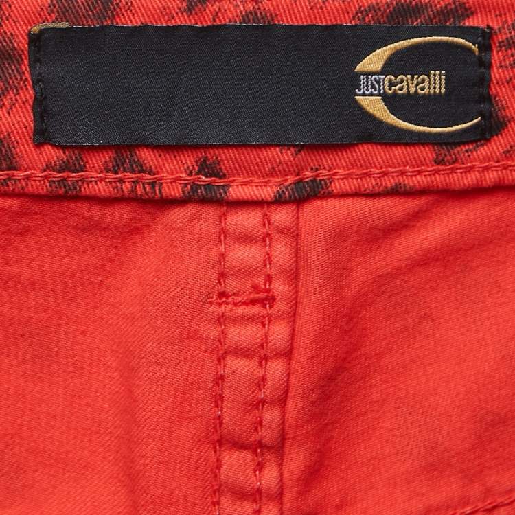Pre Owned Just Cavalli Red Animal Print Denim Jeans M Waist 28"