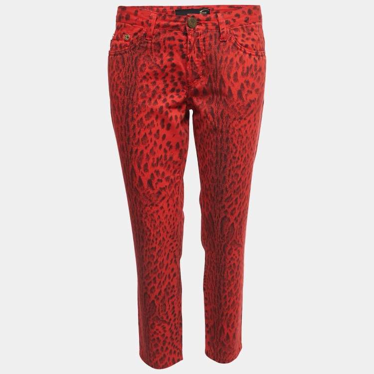 Pre Owned Just Cavalli Red Animal Print Denim Jeans M Waist 28"