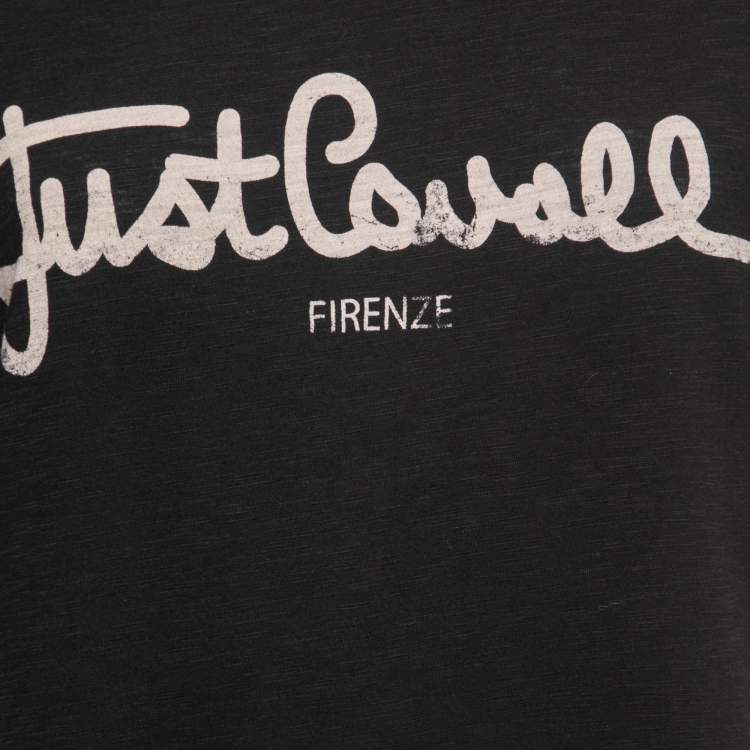 Pre Owned Just Cavalli Black Logo Print Cotton Crew Neck T-Shirt L