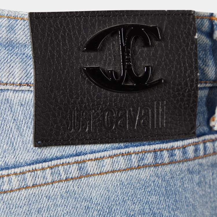 Pre Owned Just Cavalli Blue Denim Rockstud Detail Wide Leg Jeans M