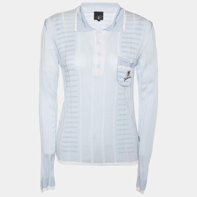 Pre Owned Just Cavalli Blue & White Knit Long Sleeve T-Shirt S