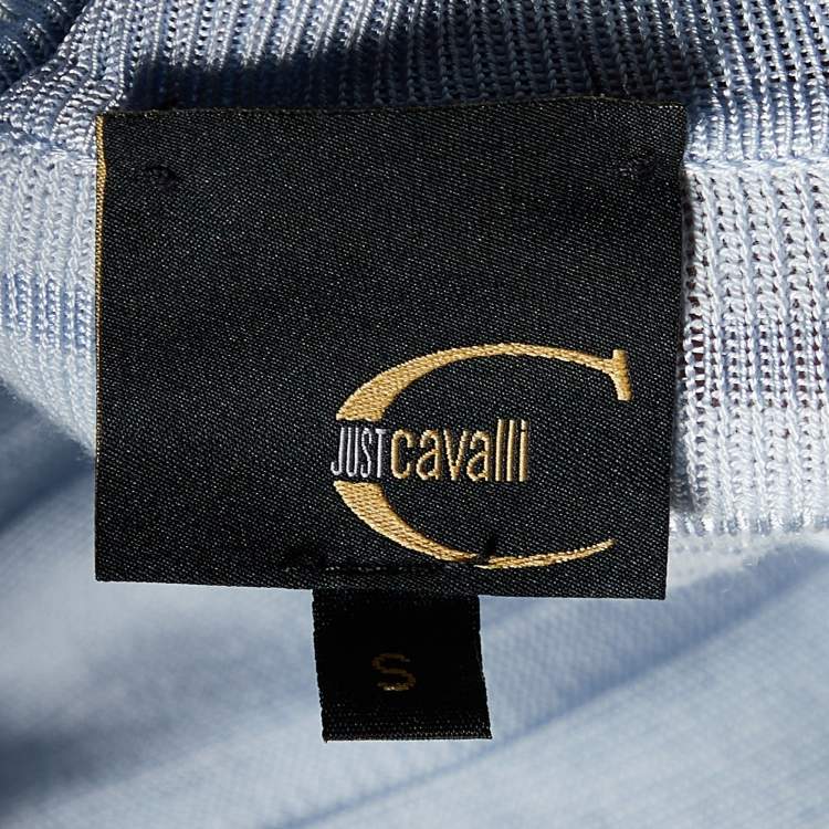 Pre Owned Just Cavalli Blue & White Knit Long Sleeve T-Shirt S