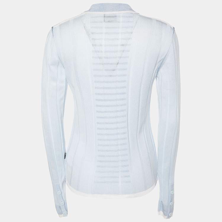 Pre Owned Just Cavalli Blue & White Knit Long Sleeve T-Shirt S