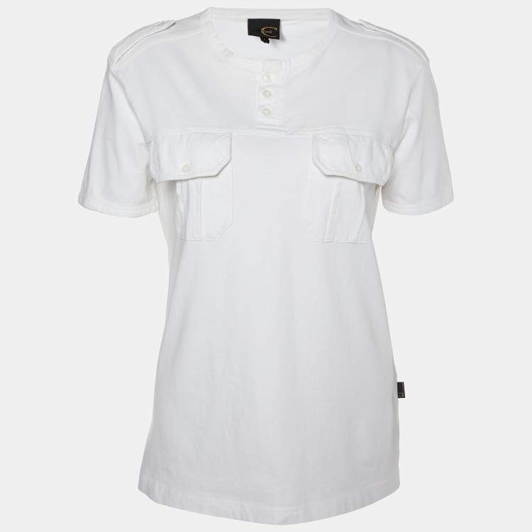 Pre Owned Just Cavalli White Cotton Knit Round Neck T-Shirt L