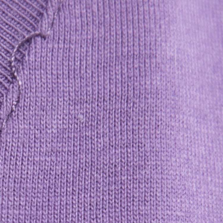 Pre Owned Just Cavalli Purple Printed Cotton V-Neck T-Shirt L