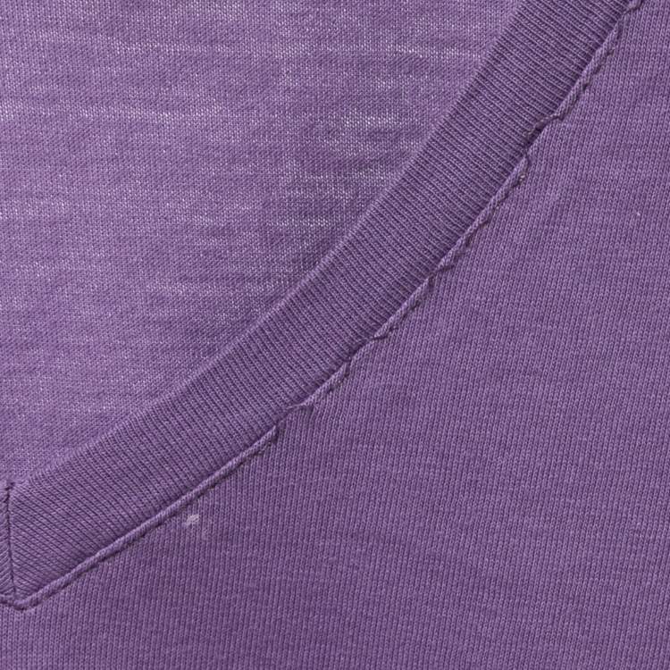 Pre Owned Just Cavalli Purple Printed Cotton V-Neck T-Shirt L