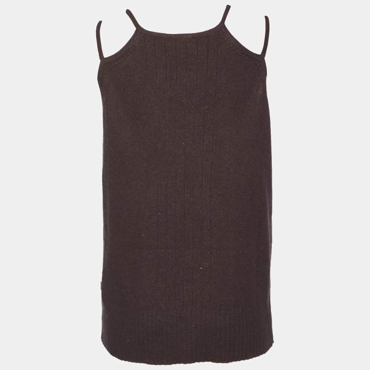 Pre Owned Just Cavalli Brown Silk Knit Button Embellished Tank Top L