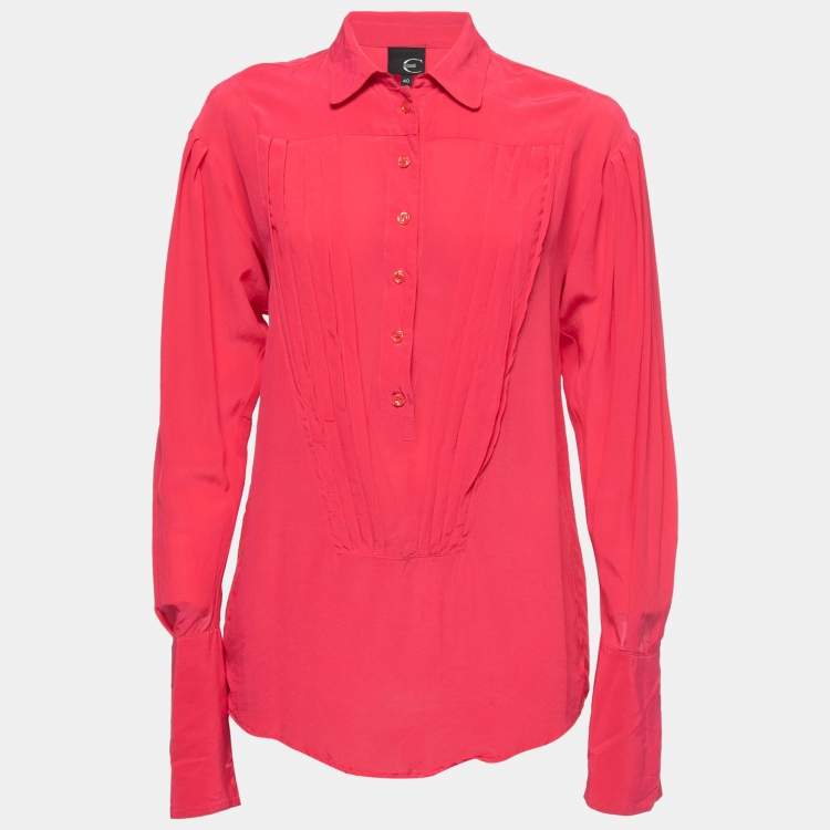 Pre Owned Just Cavalli Pink Silk Pleated Front Rolled Cuff Detail Shirt S