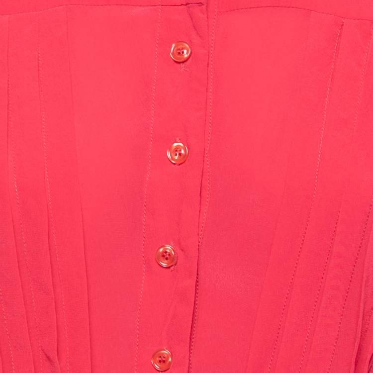 Pre Owned Just Cavalli Pink Silk Pleated Front Rolled Cuff Detail Shirt S