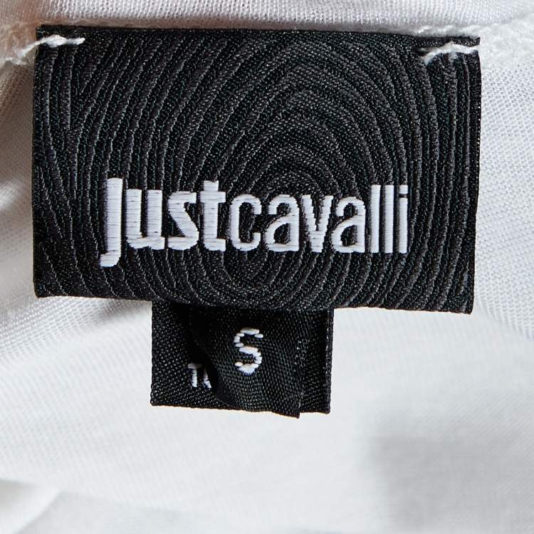 Pre Owned Just Cavalli White Printed Modal Knit Oversized Top S