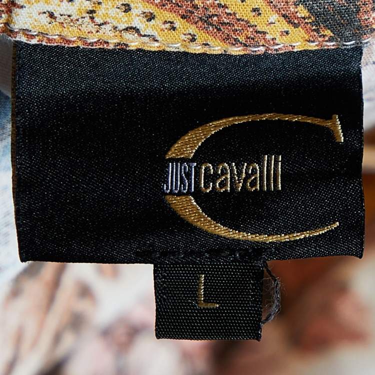 Pre Owned Just Cavalli Cream Floral Printed Cotton Button Front Shirt L