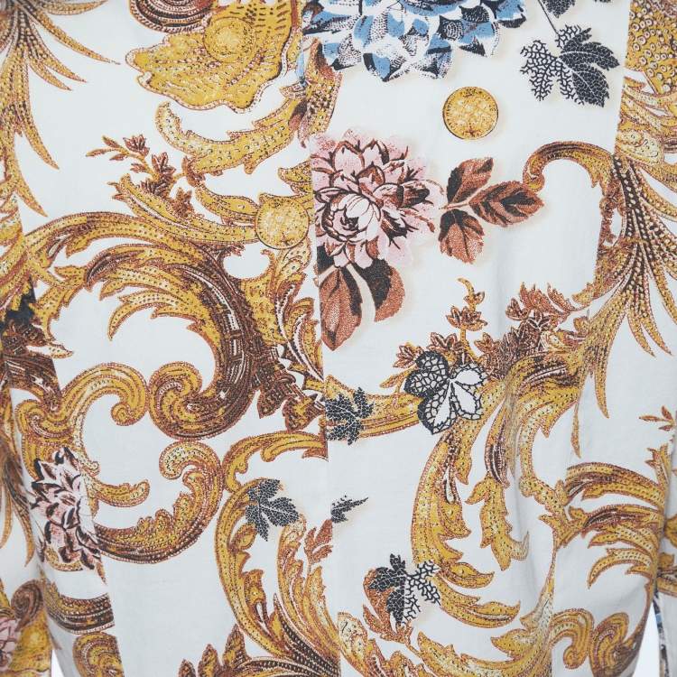 Pre Owned Just Cavalli Cream Floral Printed Cotton Button Front Shirt L