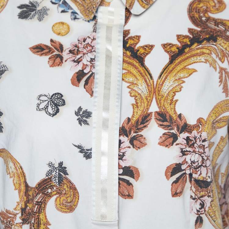 Pre Owned Just Cavalli Cream Floral Printed Cotton Button Front Shirt L
