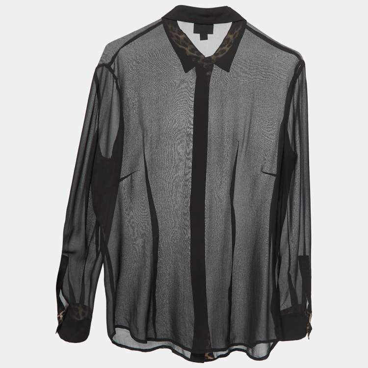 Pre Owned Just Cavalli Black Chiffon Button Front Sheer Shirt Blouse M