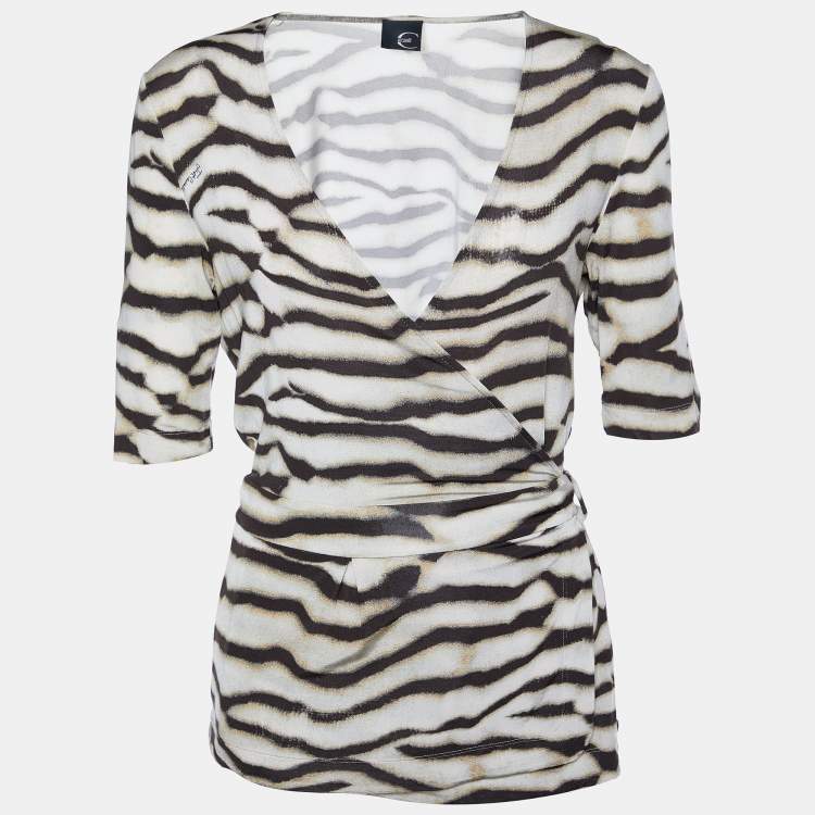 Pre Owned Just Cavalli Beige Animal Printed Jersey Knit Wrap Top M