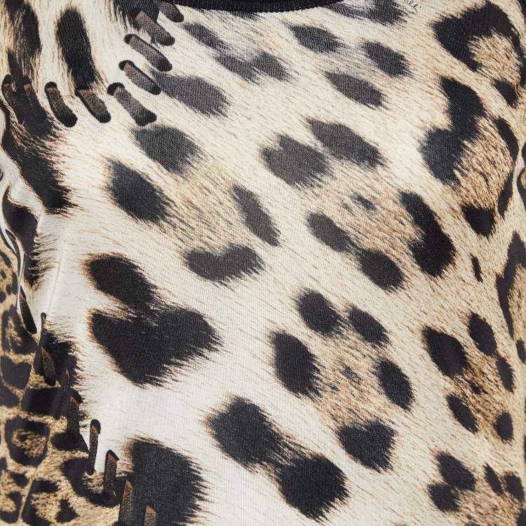 Pre Owned Roberto Cavalli Multicolor Animal printed Jersey & Wool Knit Ruched Mini Dress S