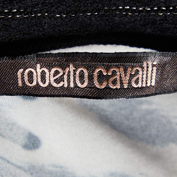 Pre Owned Roberto Cavalli Multicolor Animal printed Jersey & Wool Knit Ruched Mini Dress S