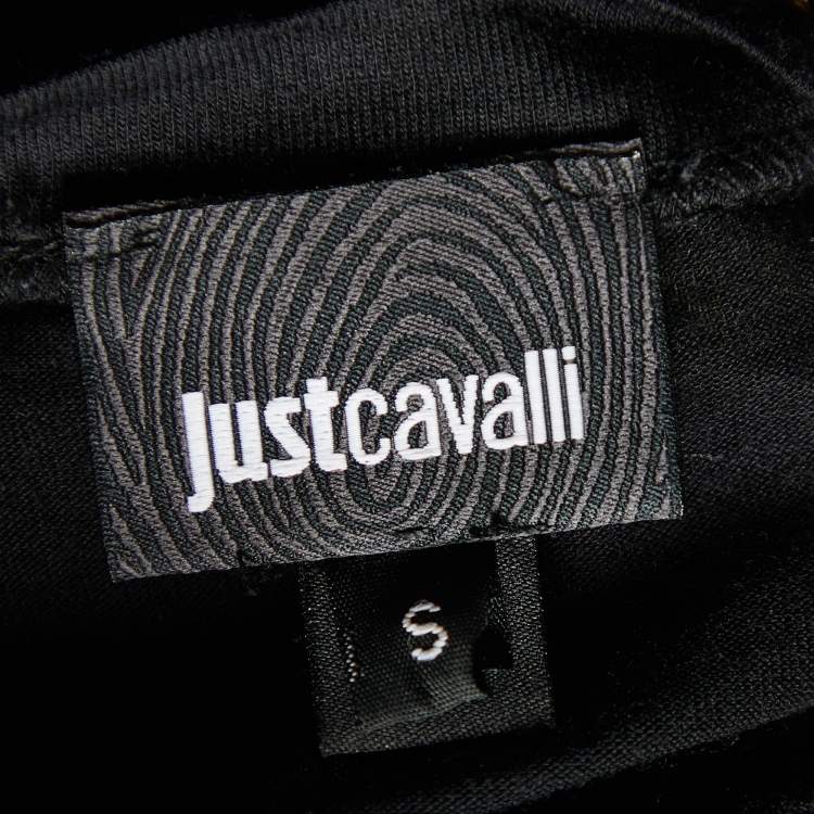 مملوكة مسبقًا Just Cavalli Black Printed Modal Knit Oversized T-Shirt S