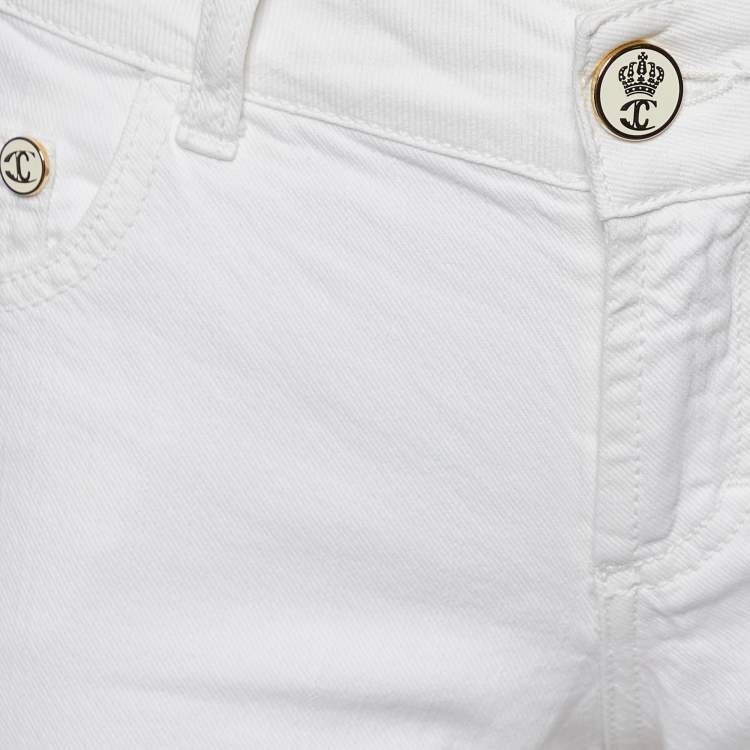 Pre Owned Just Cavalli White Denim Embroidered Pocket Detail Jeans S Waist: 30.5"