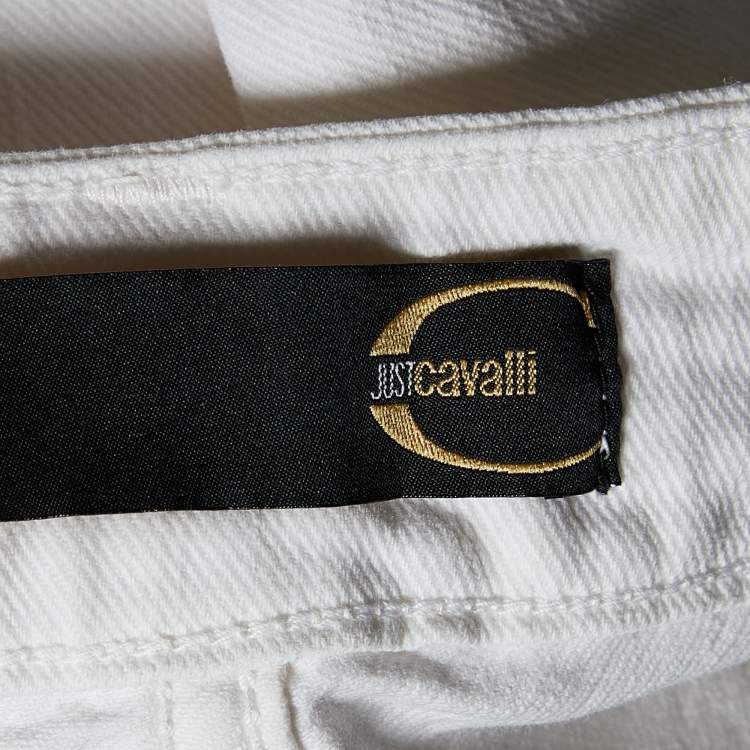 Pre Owned Just Cavalli White Denim Embroidered Pocket Detail Jeans S Waist: 30.5"