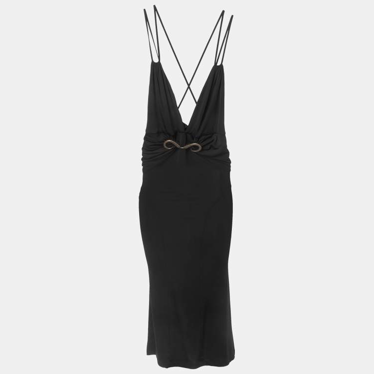 Pre Owned Just Cavalli Black Jersey Plunge Strappy Midi Dress S