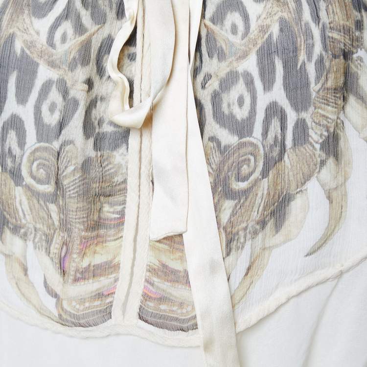 Pre Owned Just Cavalli Cream Printed Silk Chiffon Top S