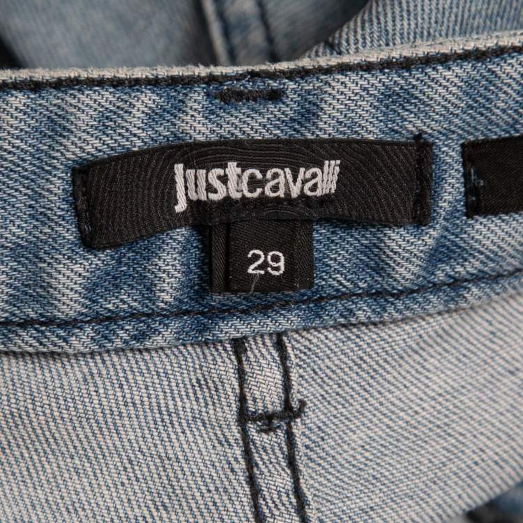 Pre Owned Just Cavalli Blue Distressed Denim Slim Fit Jeans M Waist 29"