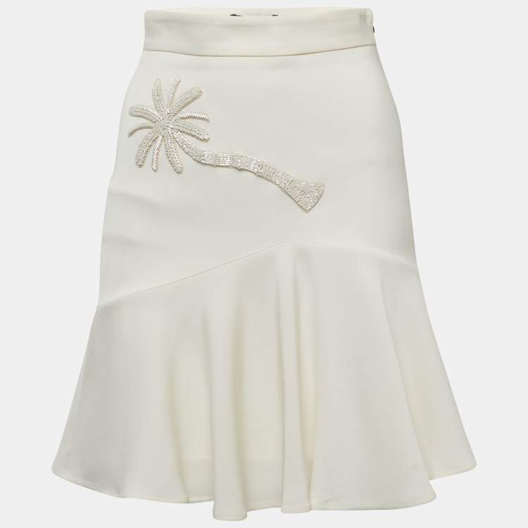 Pre Owned Just Cavalli Off White Embellished Crepe Flared Mini Skirt S