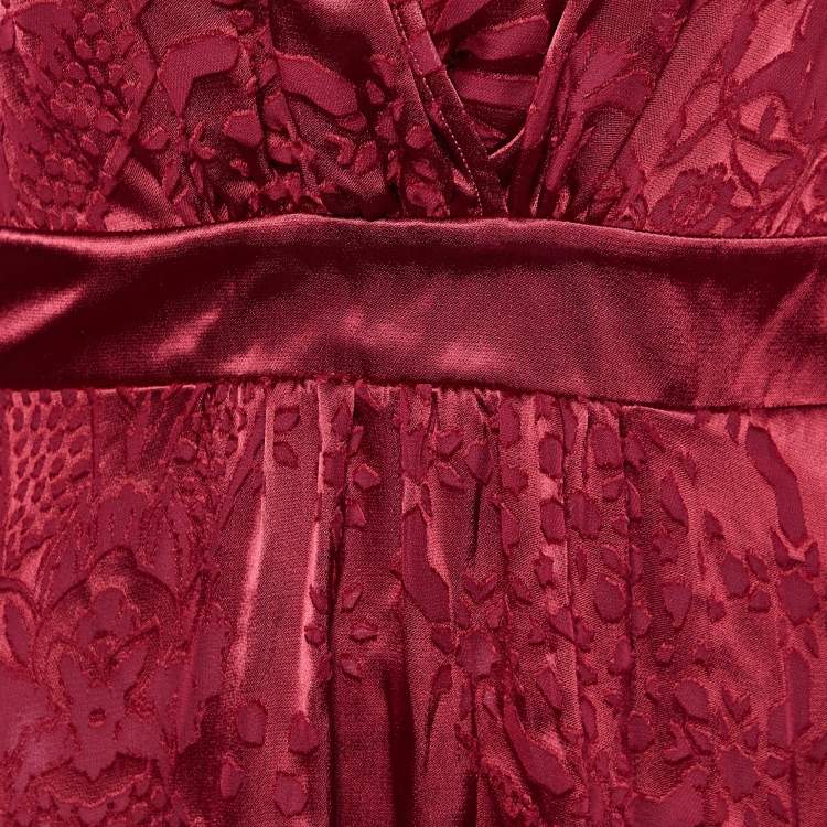 Pre Owned Just Cavalli Red Silk Devore Faux Wrap Mini Dress S
