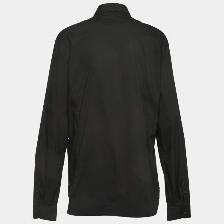 مملوكة مسبقًا Just Cavalli Black Cotton Studded Velvet Trim Button Front Full Sleeve Shirt XL