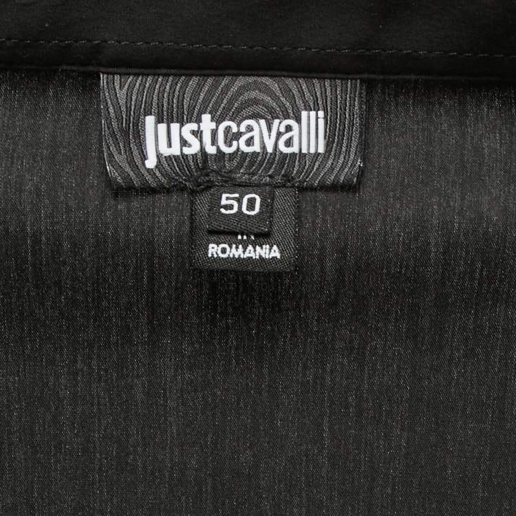 مملوكة مسبقًا Just Cavalli Black Cotton Studded Velvet Trim Button Front Full Sleeve Shirt XL