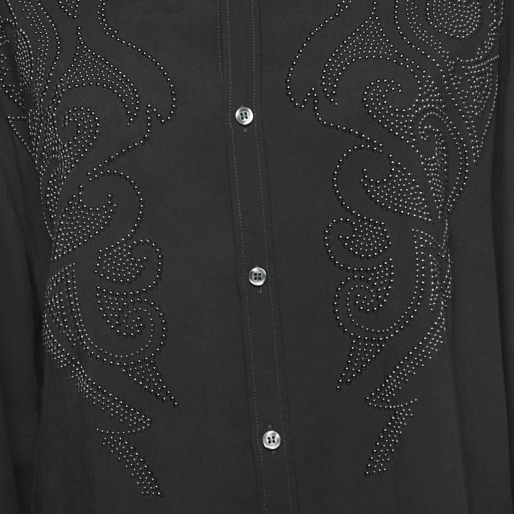 Pre Owned Just Cavalli Black Embellished Crepe Button Front Full Sleeve Shirt XXL