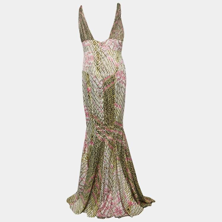 Pre Owned Just Cavalli Multicolor Animal Printed Satin Maxi Dress 3XL