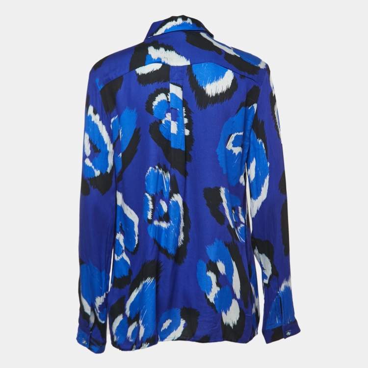 Pre Owned Just Cavalli Blue Abstract Print Crepe Button Front Full Sleeve Shirt M
