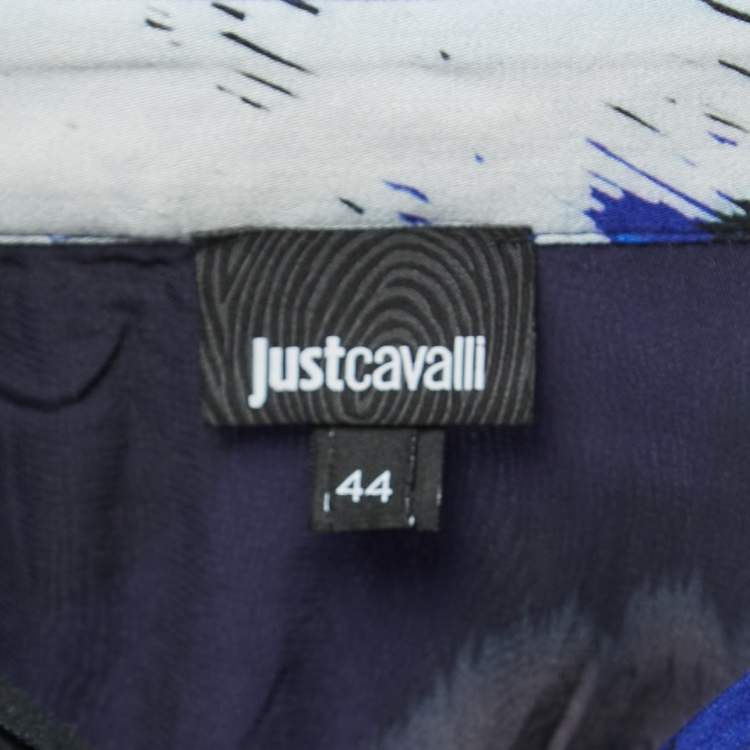 Pre Owned Just Cavalli Blue Abstract Print Crepe Button Front Full Sleeve Shirt M