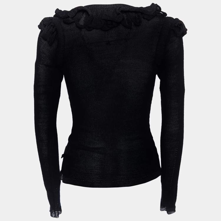 Pre Owned Just Cavalli Black Lurex Wool Knit Ruffled Cardigan M