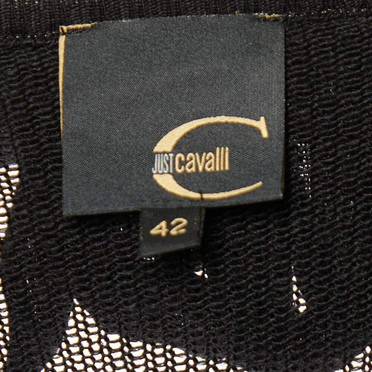 Pre Owned Just Cavalli Black Lurex Wool Knit Ruffled Cardigan M