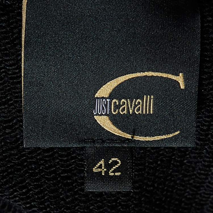 Pre Owned Just Cavalli Black Lurex Wool Knit Ruffled Cardigan M