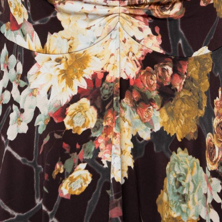 Pre Owned Just Cavalli Multicolor Printed jersey Ruched Sleeve Mini Dress L