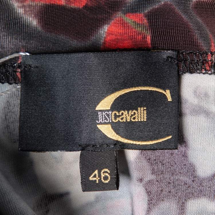 Pre Owned Just Cavalli Multicolor Printed jersey Ruched Sleeve Mini Dress L