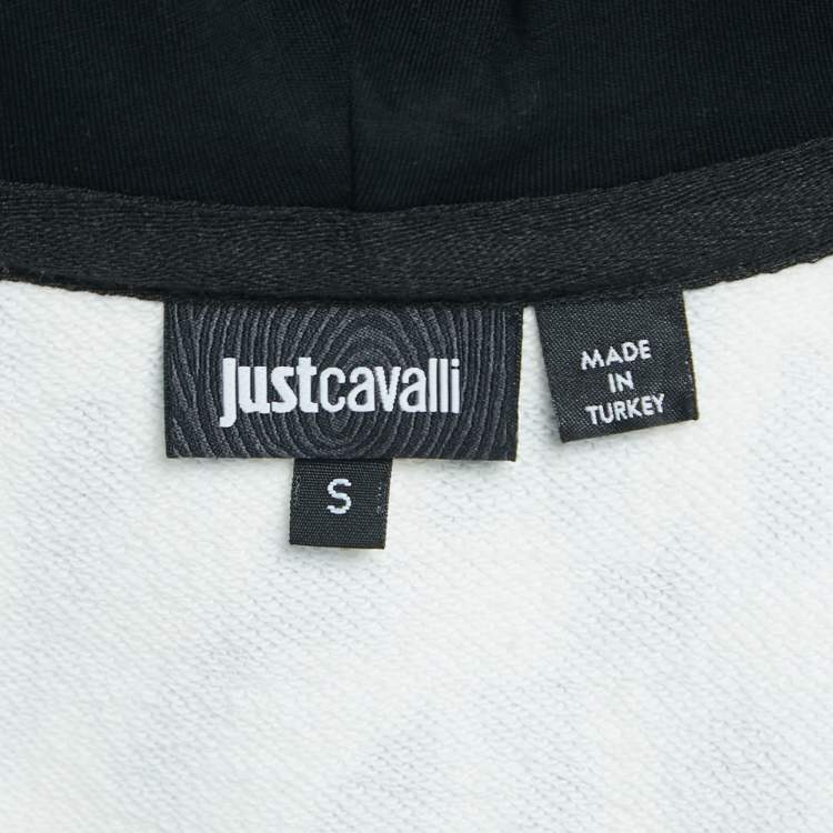 Pre Owned Just Cavalli White/Black Leopard Print Cotton Zip Front Hooded Jacket S