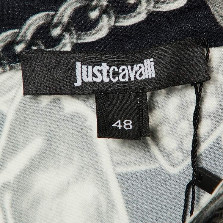 Pre Owned Just Cavalli Black Chain Printed Jersey Maxi Skirt L