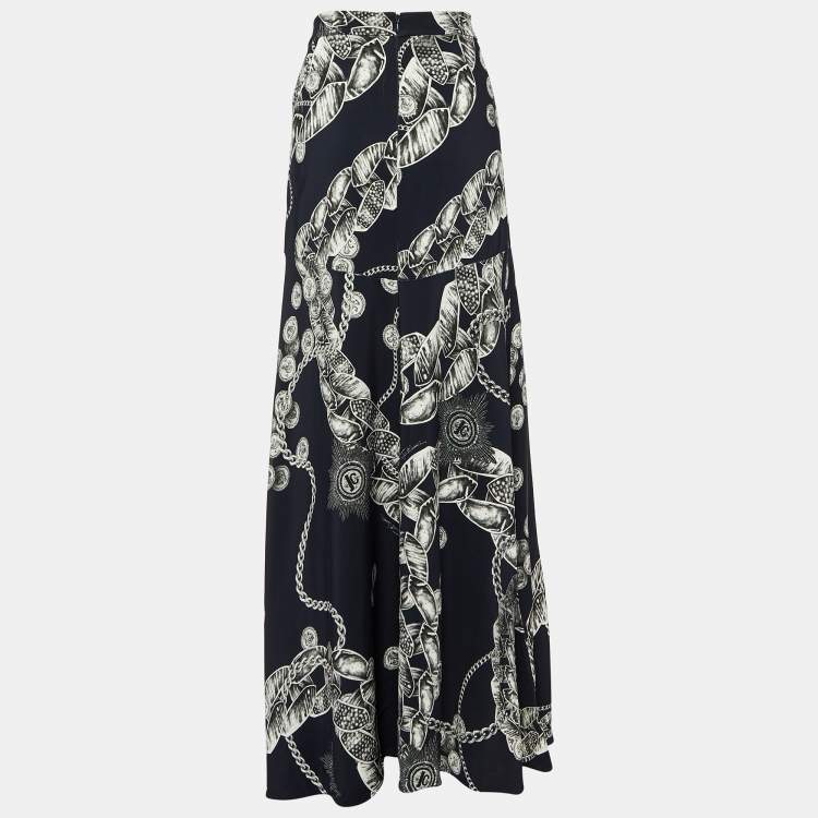 Pre Owned Just Cavalli Black Chain Printed Jersey Maxi Skirt L