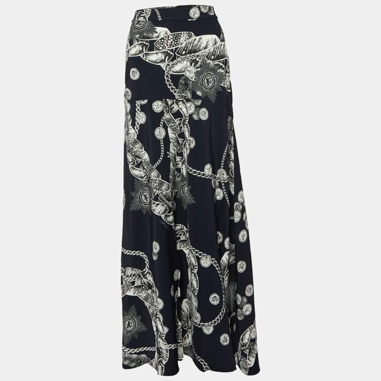 Pre Owned Just Cavalli Black Chain Printed Jersey Maxi Skirt L