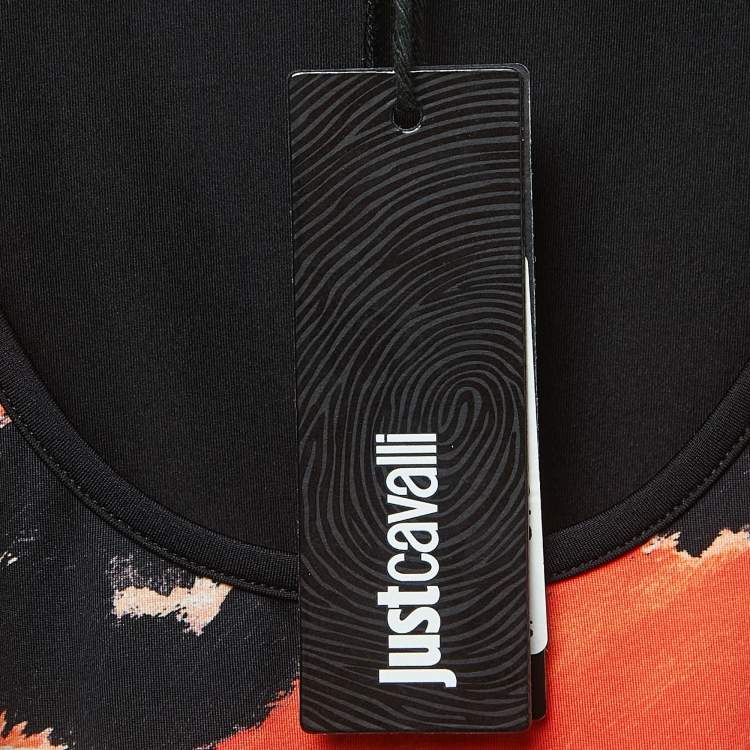 Pre Owned Just Cavalli Black/Orange Animal Print Knit Mini Dress M