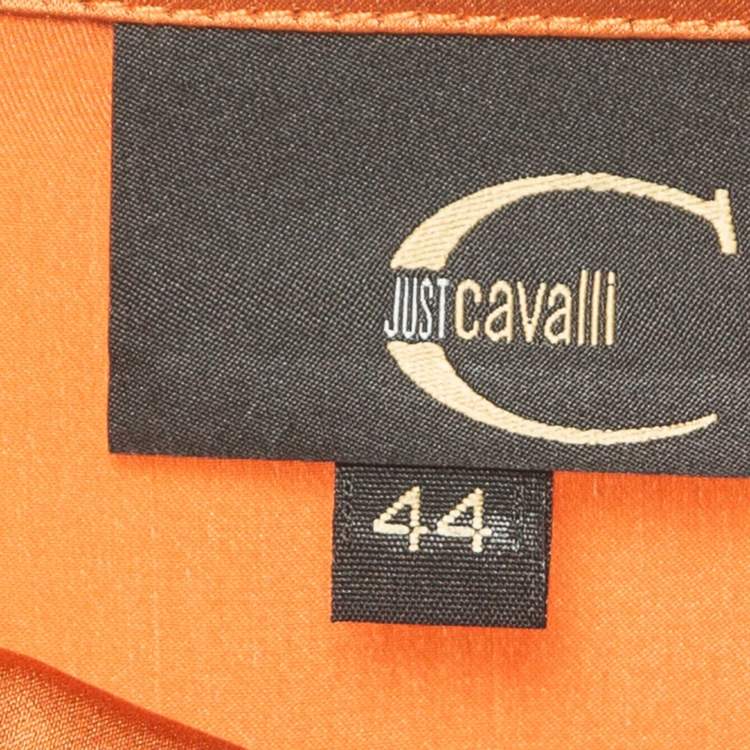 Pre Owned Just Cavalli Orange Satin Printed Shirt L
