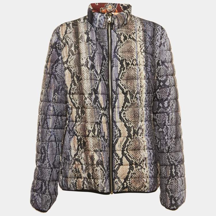 Pre Owned Just Cavalli Multicolor Floral/Snake Print Cotton Zip Front Reversible Jacket L