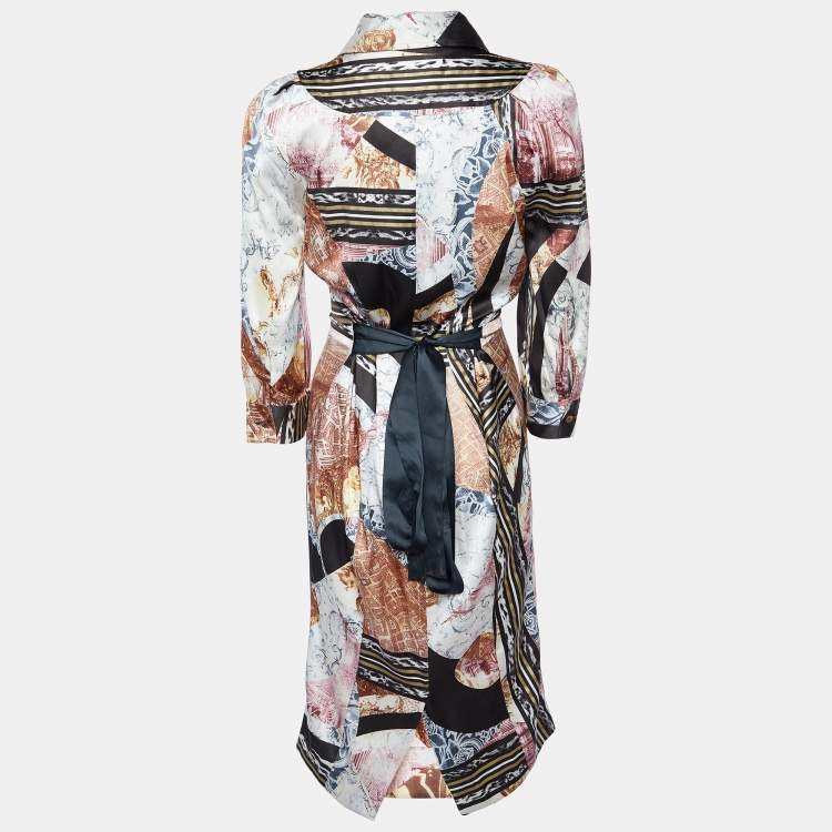 Pre Owned Just Cavalli Multicolor Printed Silk Satin Midi Dress M